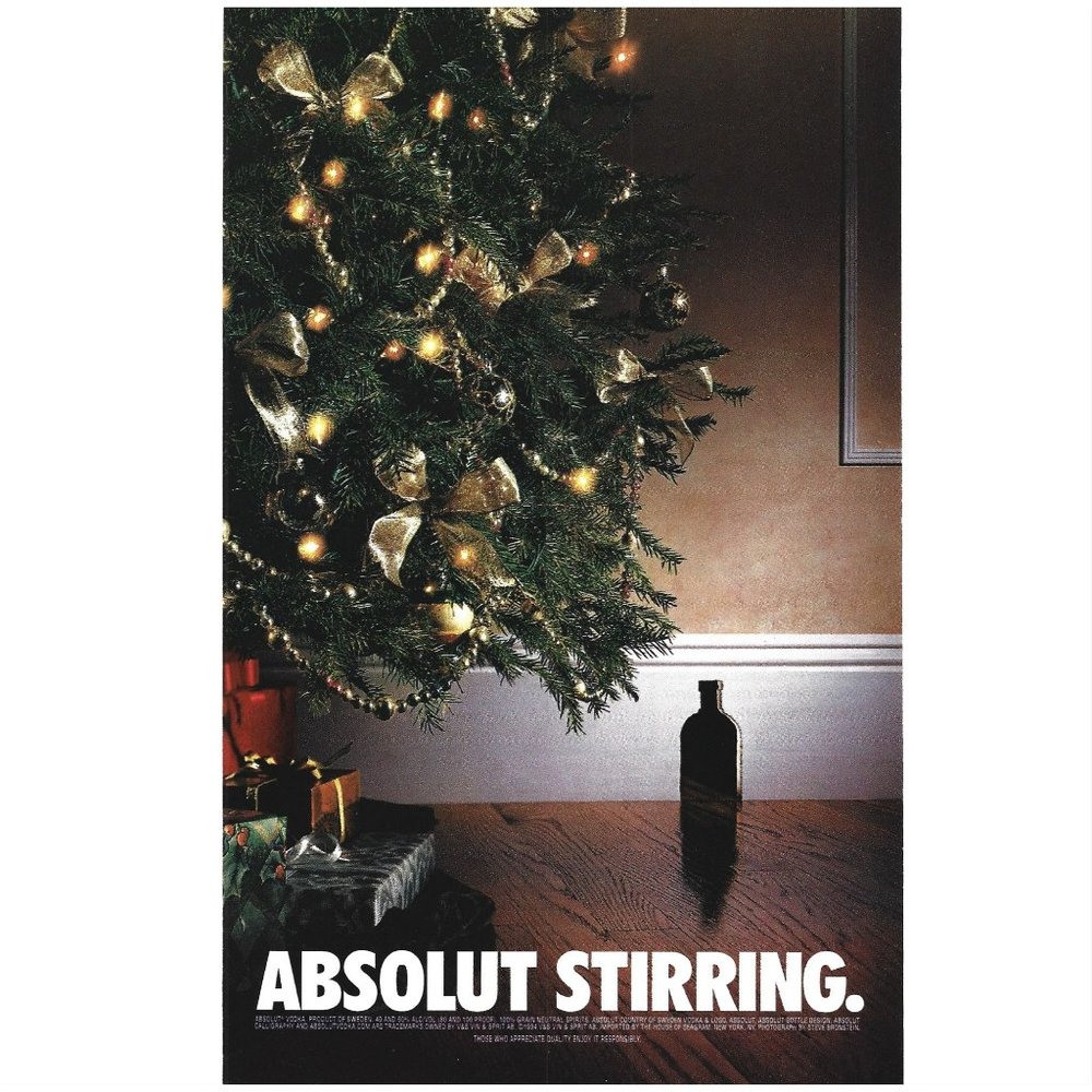 Absolut Vodka Stirring Christmas Tree Decoration 1990s  Vintage Print Ad